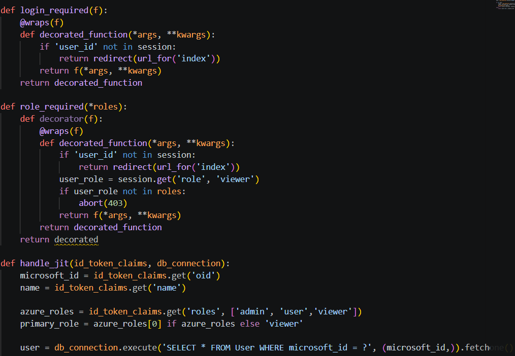 Python decorators for login_required, role_required and Microsoft Entra JIT user handling