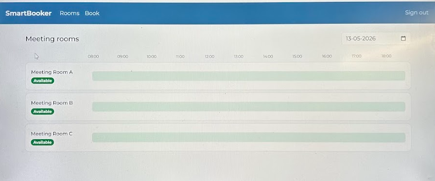 SmartBooker booking interface showing room availability